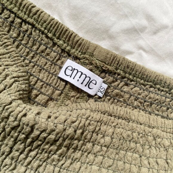 Emme Mama Transitional Maternity Smocked Linen Pant Women's XS Olive Green - Picture 10 of 16